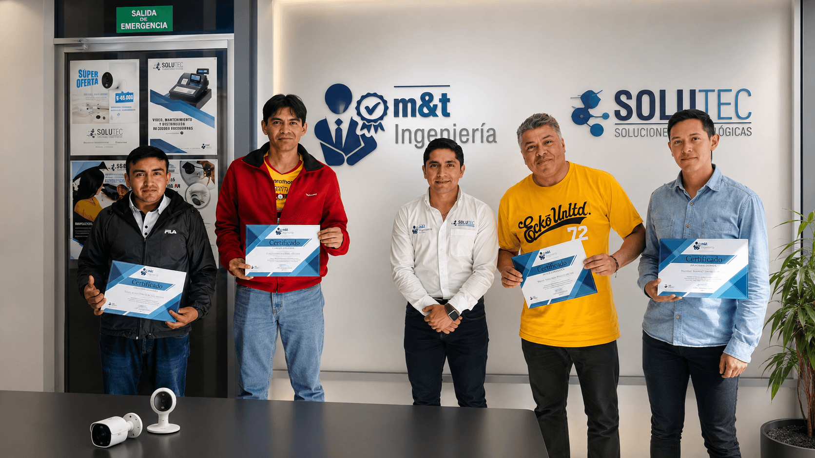 Participantes de M&T Ingeniería con sus certificados de capacitación